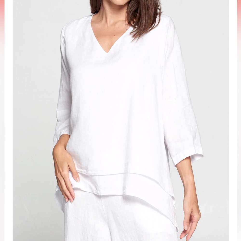 La Fixsun coastal lagenlook Linen V Neck Double Layer Top